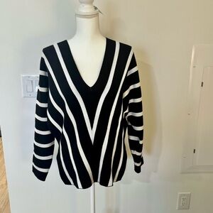Anthropologie Black and White V-Neck Sweater - Size Small
